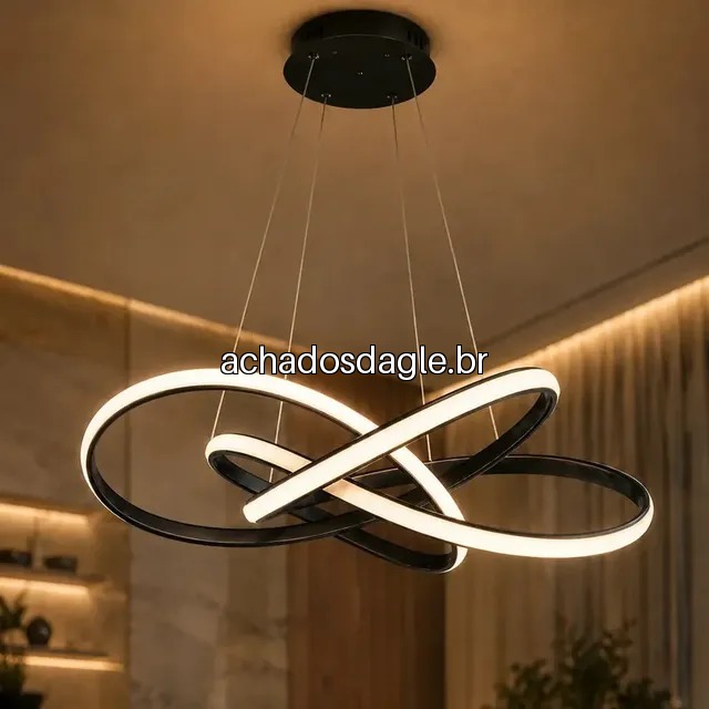 Lustre Pendente Led Curvas Infinito Touchlight 80w Preto 60cm