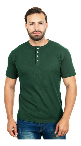 Camiseta Masculina Henley Slim 4 Botões Manga Curta com 6 Cores