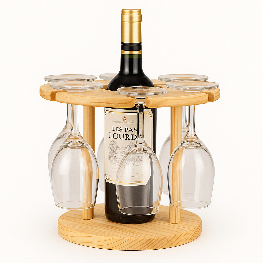 Adega Suporte de taças e Vinho ou Espumante para Mesa Em Madeira Maciça de Pinus | Shopee Brasil