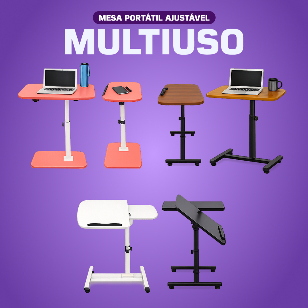 Mesa Suporte Multiuso Notebook Dobravel Ergonomica MDF Ajustavel