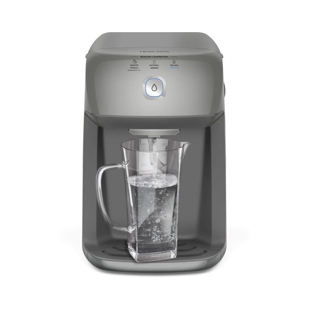 Purificador de Água Quente 800ml Gelada 2,4L Fria e Natural Motor Compressor controle de temperatura reservatorio de 3,3L total Alerta troca de Filtro refil 6 meses ou 3000l Cinza PH41X 220V