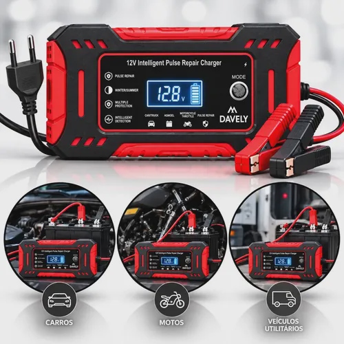 Carregador De Bateria 12v 6a Bivolt Inteligente Carro Moto Caminhão Automotivo 4ah A 100ah Com Função Reparo Display...