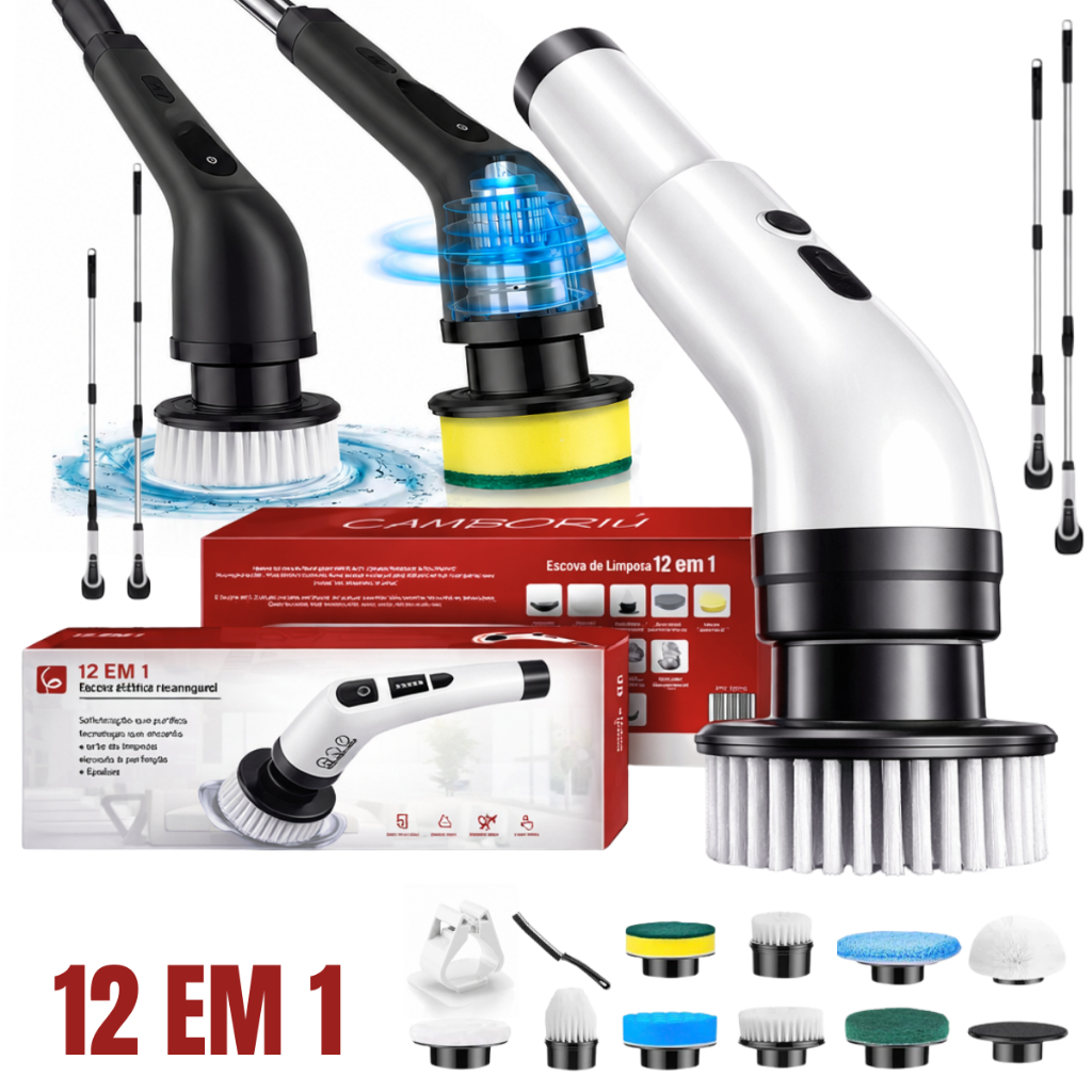 Escova Elétrica Limpeza Kit 12 em 1 Sem Fio Giratória Portátil | Shopee Brasil