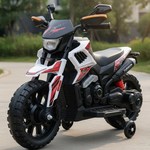 Mini Moto 6V Elétrica Infantil Branca com Pedal Farol e Som