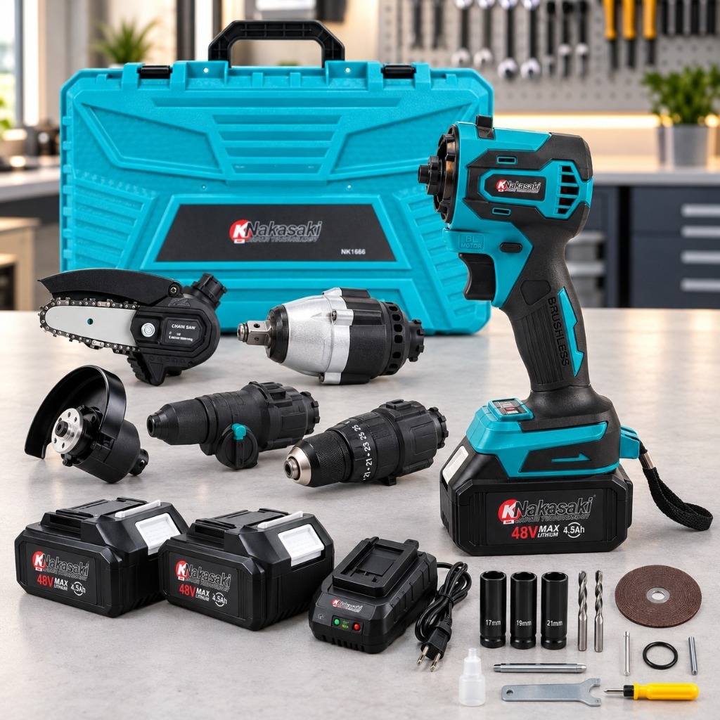 Kit Ferramentas 5 em 1 Nakasaki Baterias 48V Brushless Furadeira Martelete Motosserra Chave Impactoo | Shopee Brasil