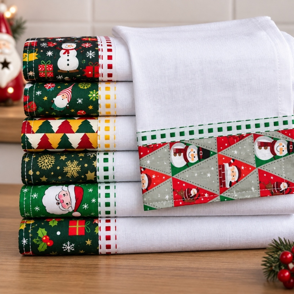 Pano De Prato Barrado Natal kit 05 pçs | Shopee Brasil