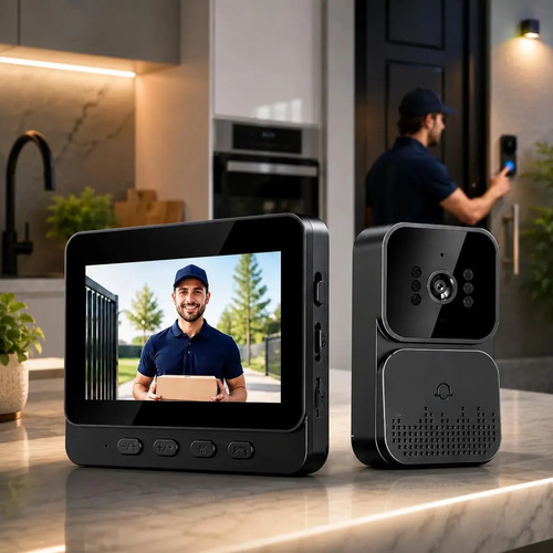 Vídeo Porteiro Campainha com Áudio Monitor Sem Fio Interfone Bidirecional Wireless Hd Cor Cinza-escuro Casa Segura VLX - R$ 176,03