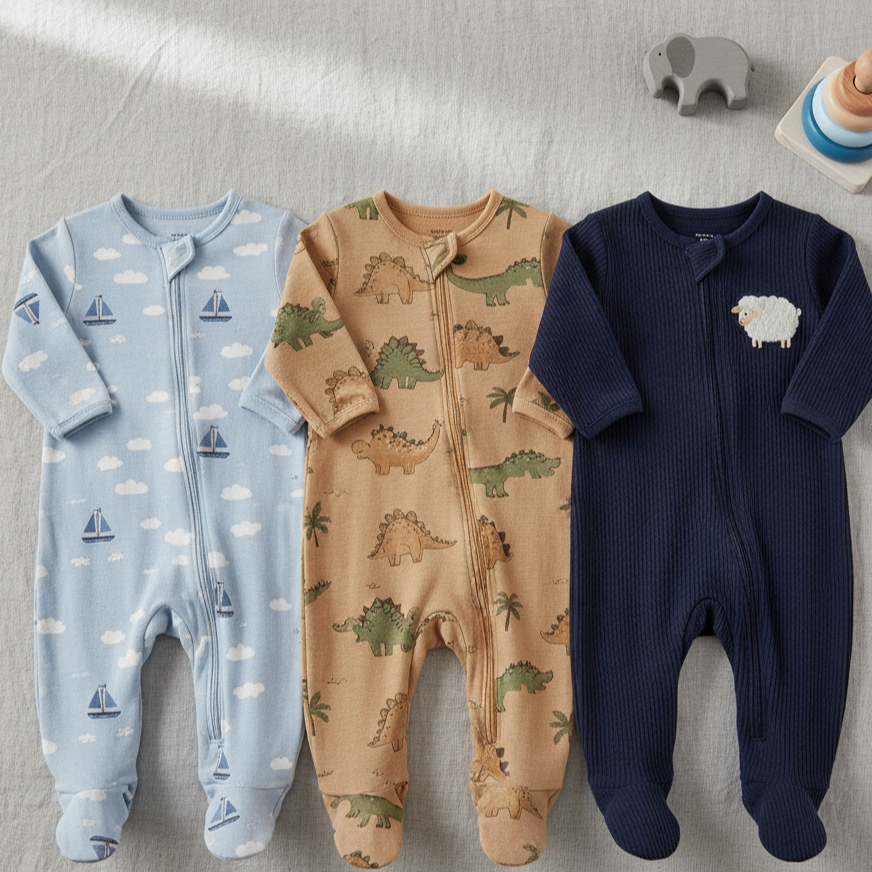 Kit com 3 Macacões Bebê 100% Algodão RN ao G Sortido