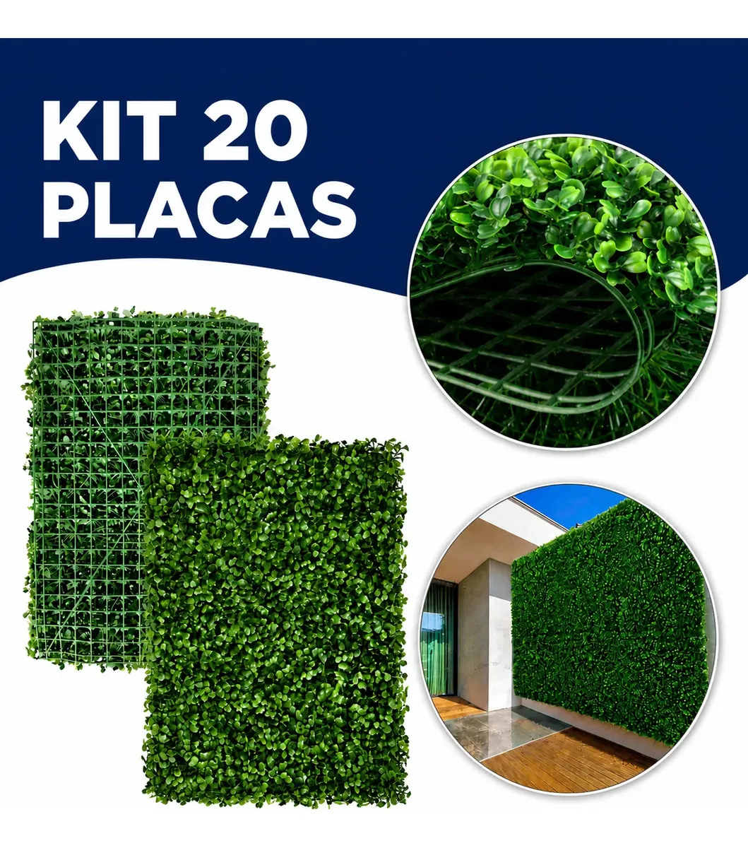 Kit 20 Jardim Vertical Artificial Buchinho Verde 40x60cm Vital Decor