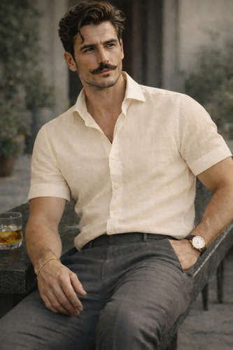 Camisa Casual Masculina Old Money Preto Linho