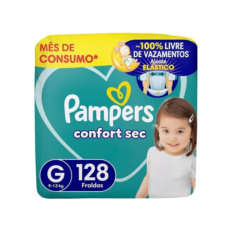 Fralda Pampers Confort Sec G 128 unidades