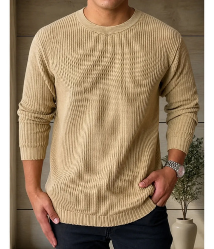 Suéter Masculino Lã Tricot Manga Longa