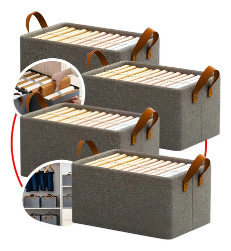 Kit com 4 Caixas Organizadoras Dobráveis para Guarda-Roupa Cinza