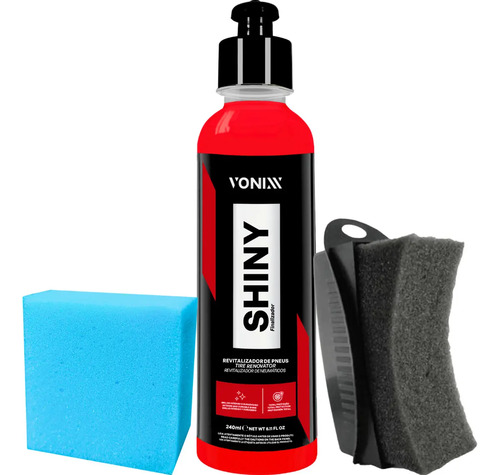 Kit Pneu Borracha Shiny Vonixx 240ml com Aplicador Vermelho