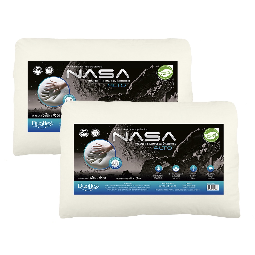 Kit 2 Travesseiros NASA-X Alto Viscoelástico - Duoflex | Shopee Brasil