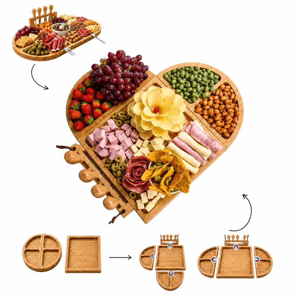 Lumai Tábua Bambu Petisqueira Magnética Coração Queijos Frios Kit Facas Modular Garfos | Shopee Brasil