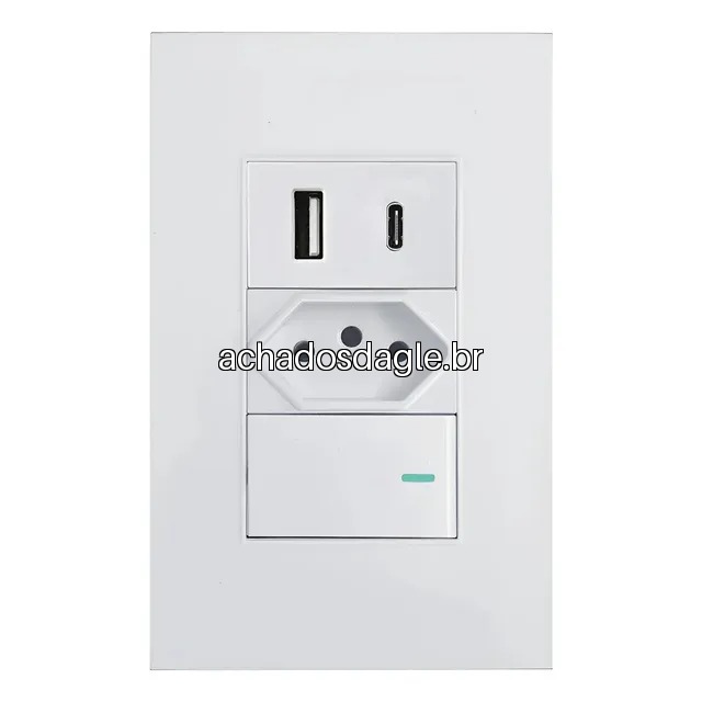 Tomada Interruptor Paralelo + USB Tipo C de Parede Universal Branco