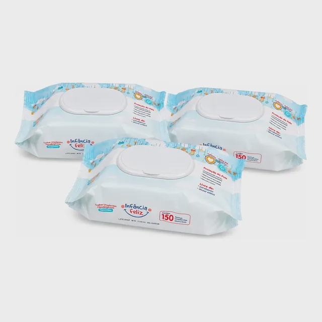 Kit 3 Pctes Toalhas Umedecidas Para Bebê Infância 150 Folhas