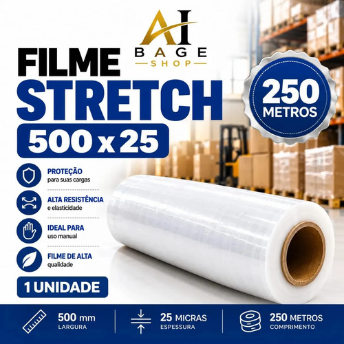 Filme Stretch C/tubete 3kg Transparente 500x25 250m