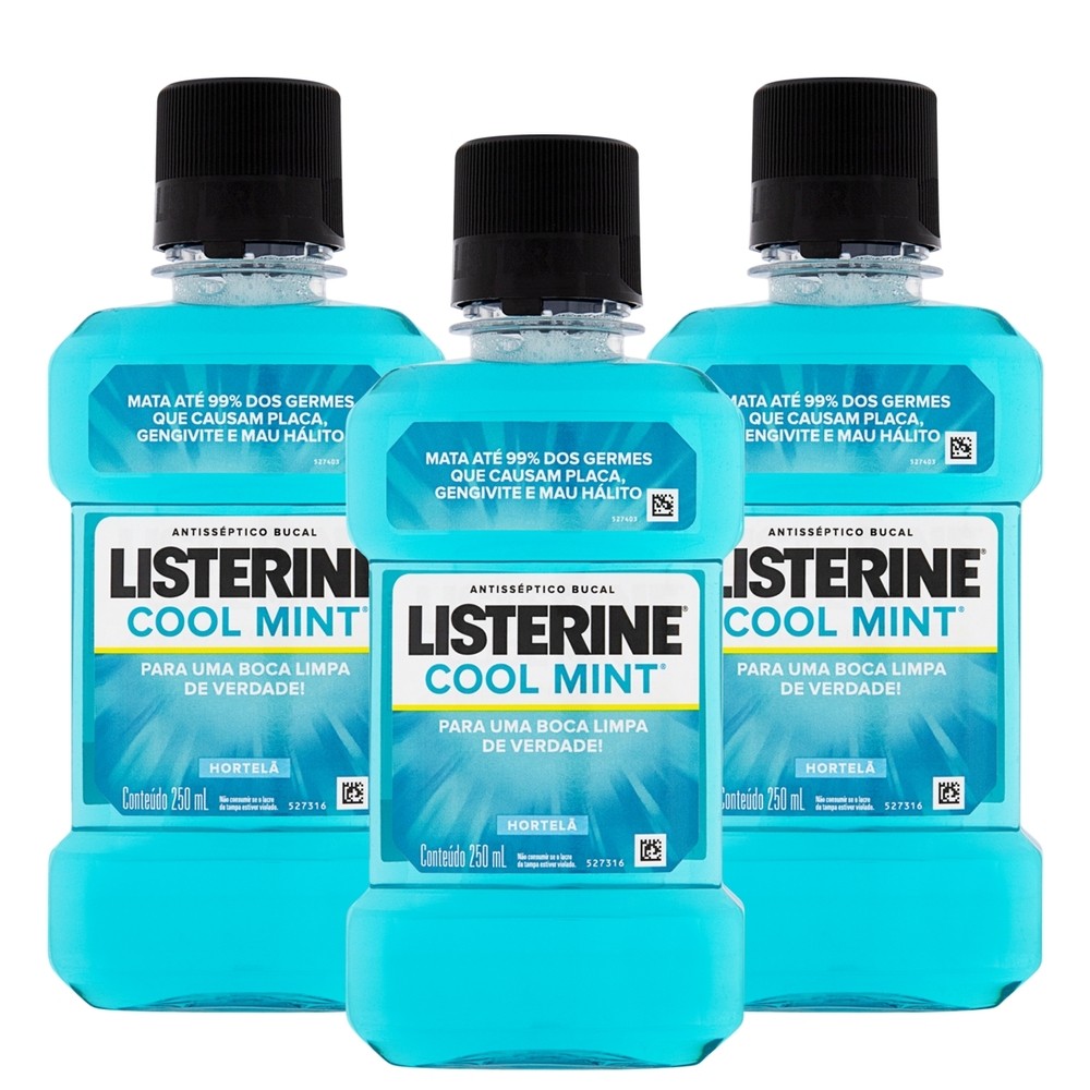 Kit 3 und Antisséptico Bucal Listerine Cool Mint 250ml