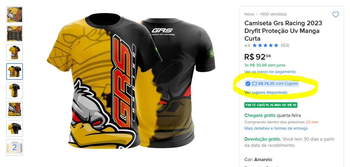 Camiseta Grs Racing 2023 Dryfit Manga Curta com Proteção Uv