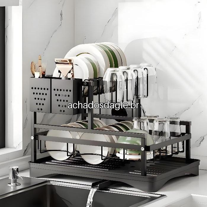 Escorredor de Louças Rack Aço Carbono Organizador Preto