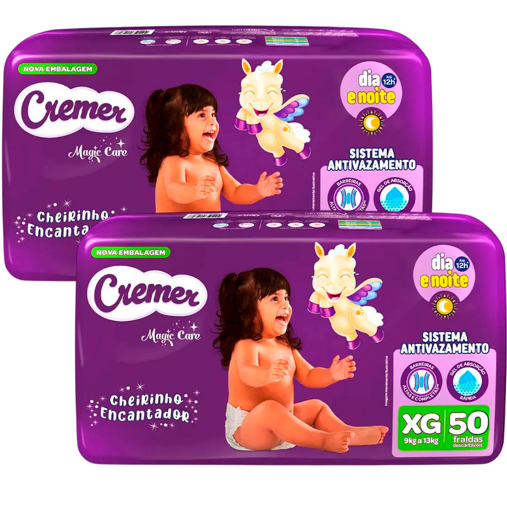 Kit 2 Fraldas Descartáveis Cremer Magic Care Hiper XG 50 Tiras | Shopee Brasil