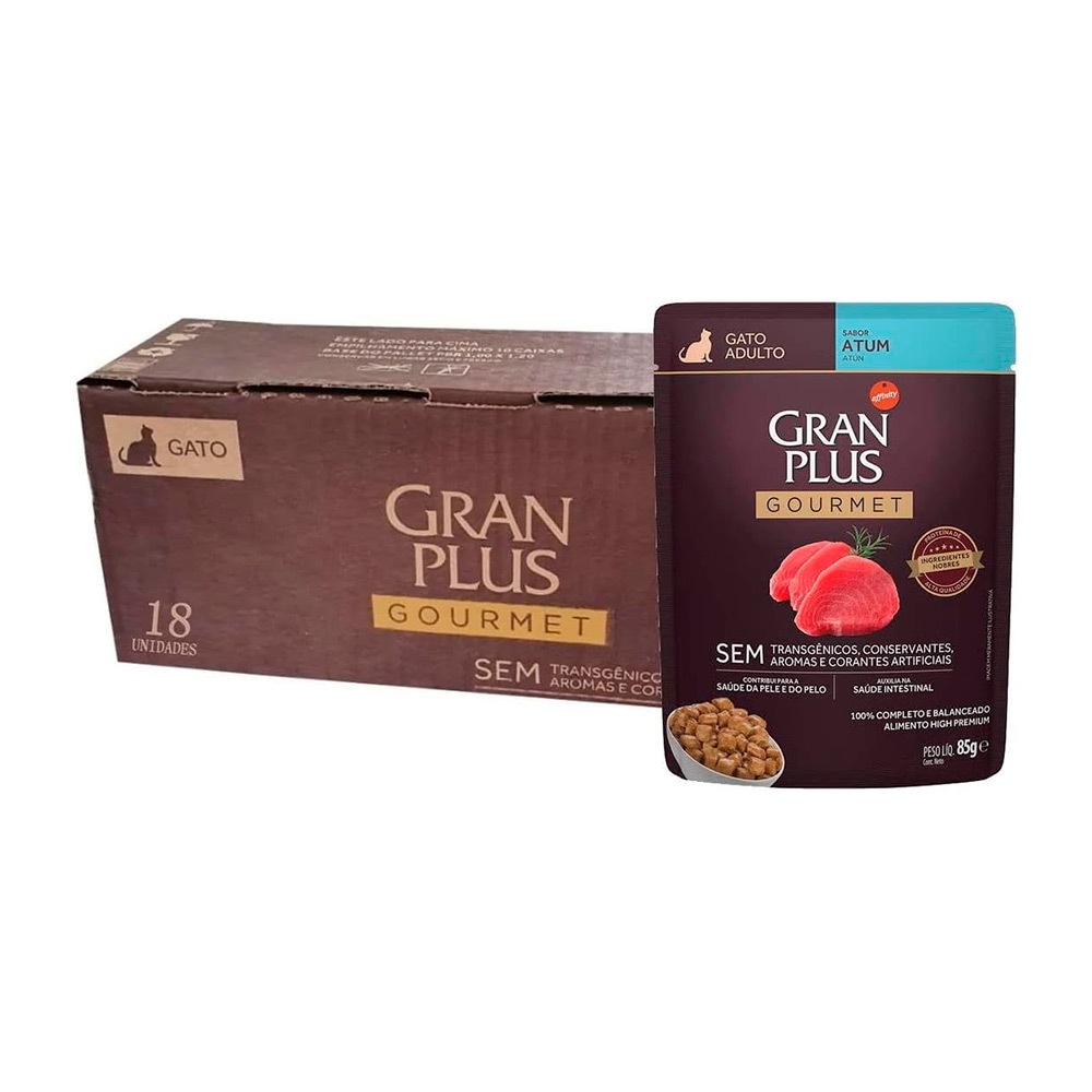 Caixa 18un Ração Úmida Granplus Gato Adulto Atum 85g
