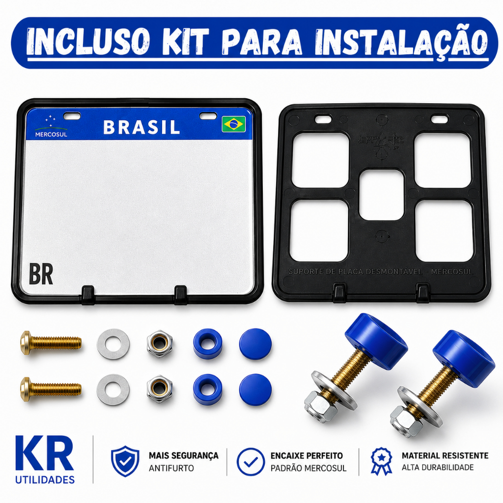Suporte de Placa de Moto Traseiro Universal com Parafusos e Lacre