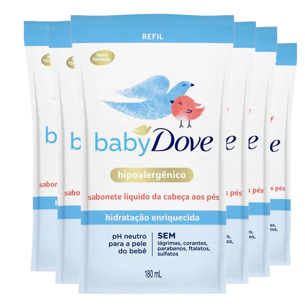Kit Sabonete Líquido Baby Dove Hidratação Enriquecida Refil 180ml - 6 Unidades | Shopee Brasil