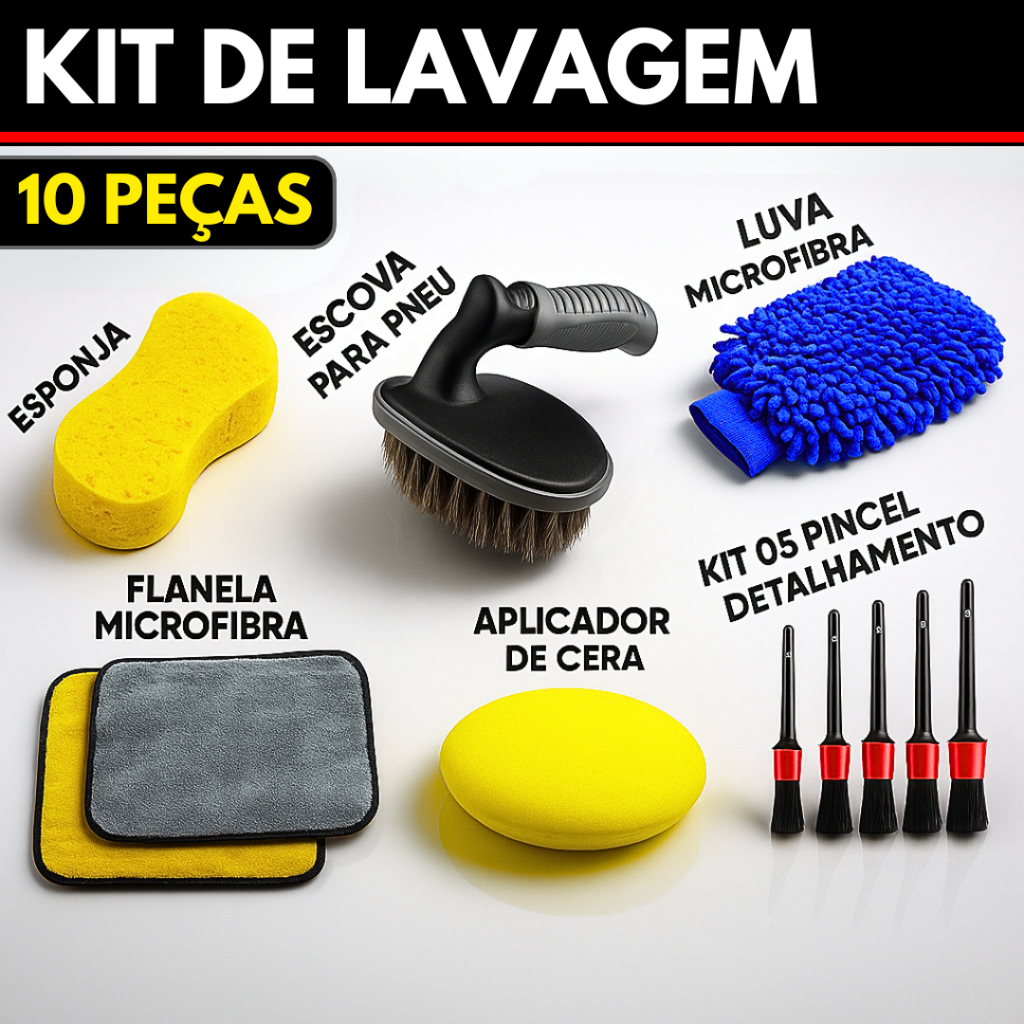 Kit 10 Peças Lavagem Automotiva