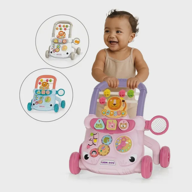 Andador Infantil Empurrador Atividade Musical Didático Cor Rosa