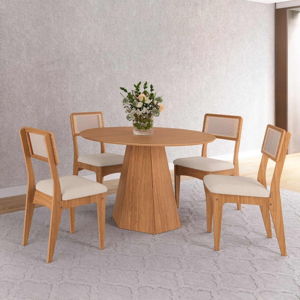 Conjunto Sala de Jantar Mesa Lisboa Hexagonal com 4 Cadeiras Palha Sintética 100% MDF | Shopee Brasil