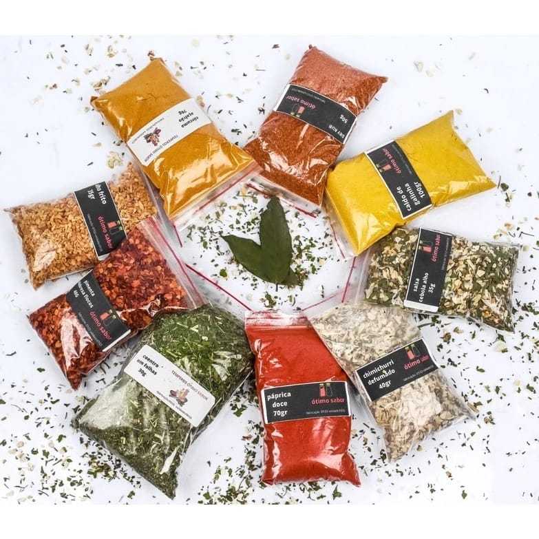 Kit com 20 Temperos e Condimentos Naturais 50g cada