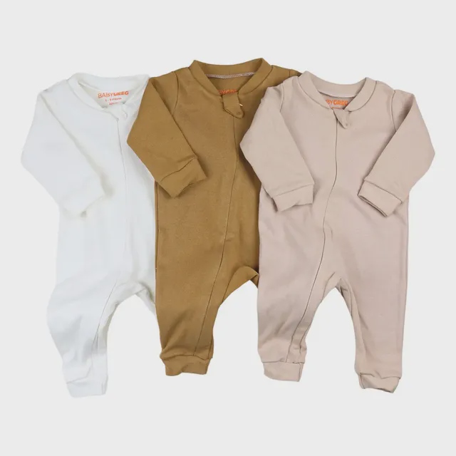 Kit 3 Macacões de Bebê Minimalistas com Zíper Baby Greg