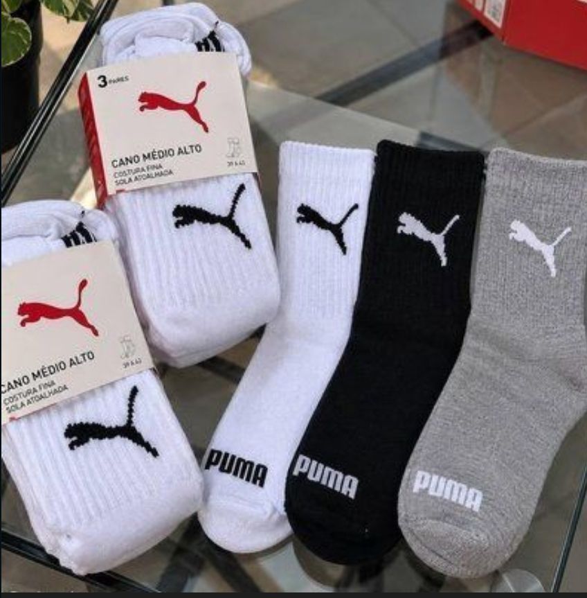 Kit 6 Pares Meias Puma Cano Médio Alto Atoalhadas