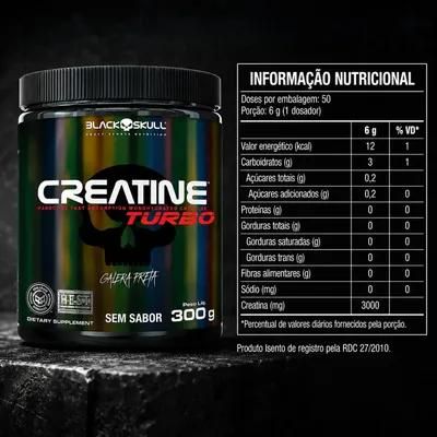 Creatina Caveira Preta Turbo 300g Sem Sabor