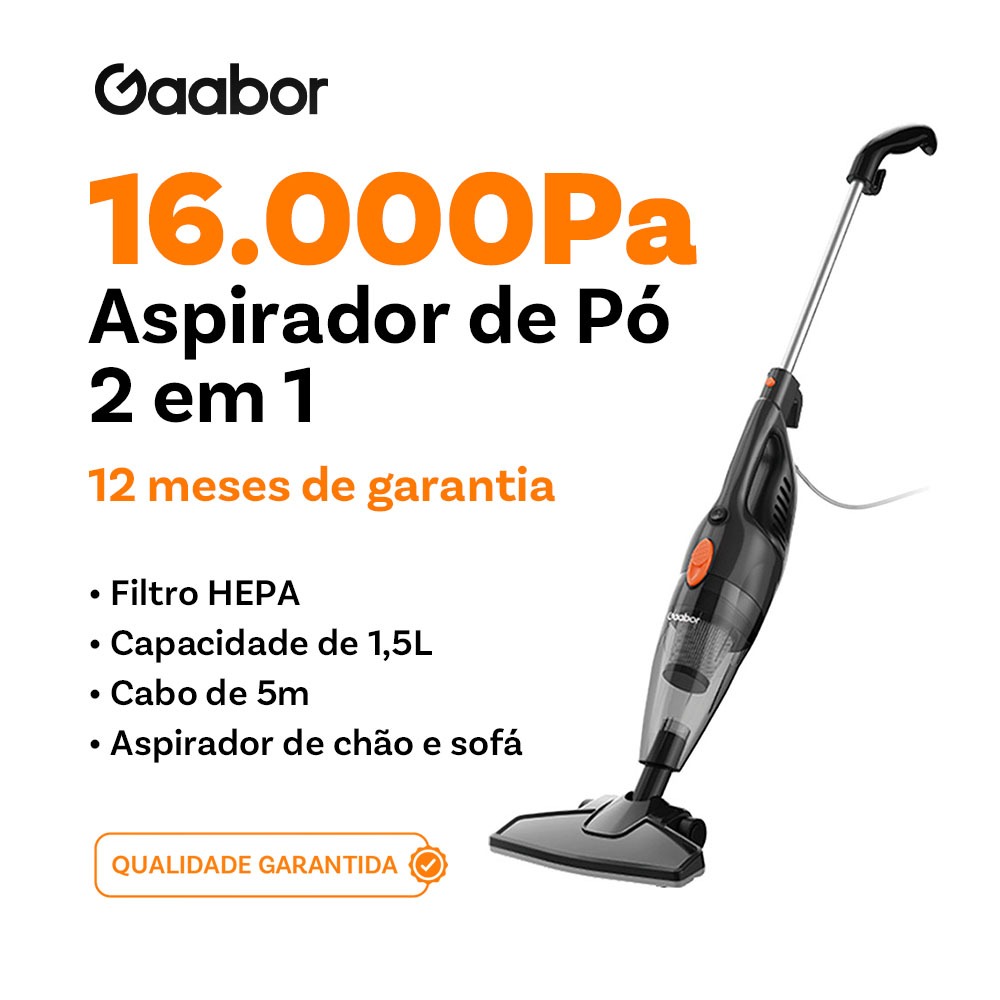 Gaabor Aspirador de pó portátil 2 em 1 com fio e haste de pressão sucção forte de 16000Pa dust off GVCW-M15A | Shopee Brasil