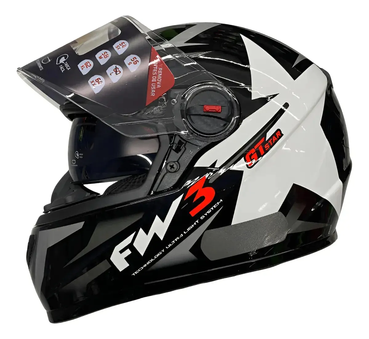 Capacete Fechado FW3 GTX Star Preto e Branco Grafite com Oculos 60