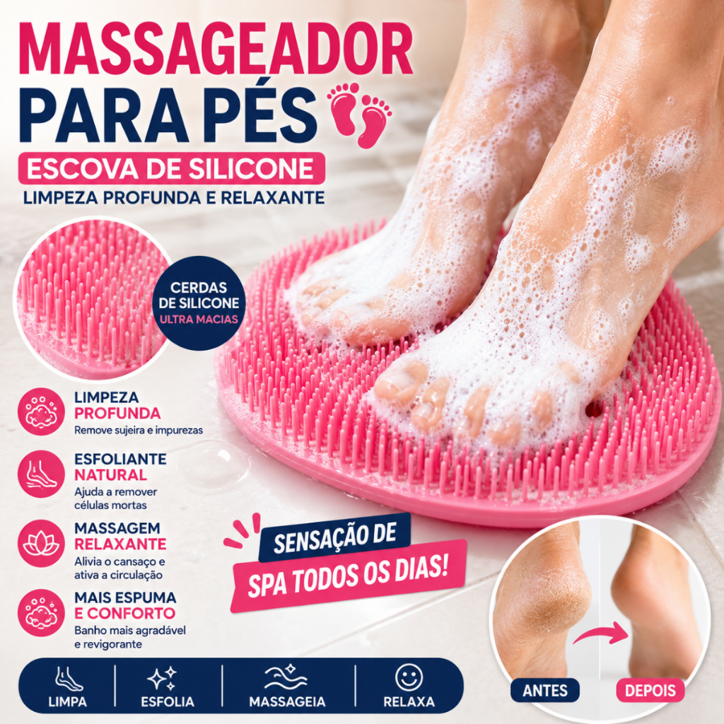 Tapete Massageador e Esfoliante para os Pés com Ventosas Antiderrapante