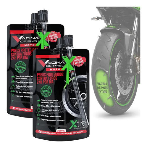 Kit 2 Selantes Preventivos Veda Furo para Pneu de Moto Xtire